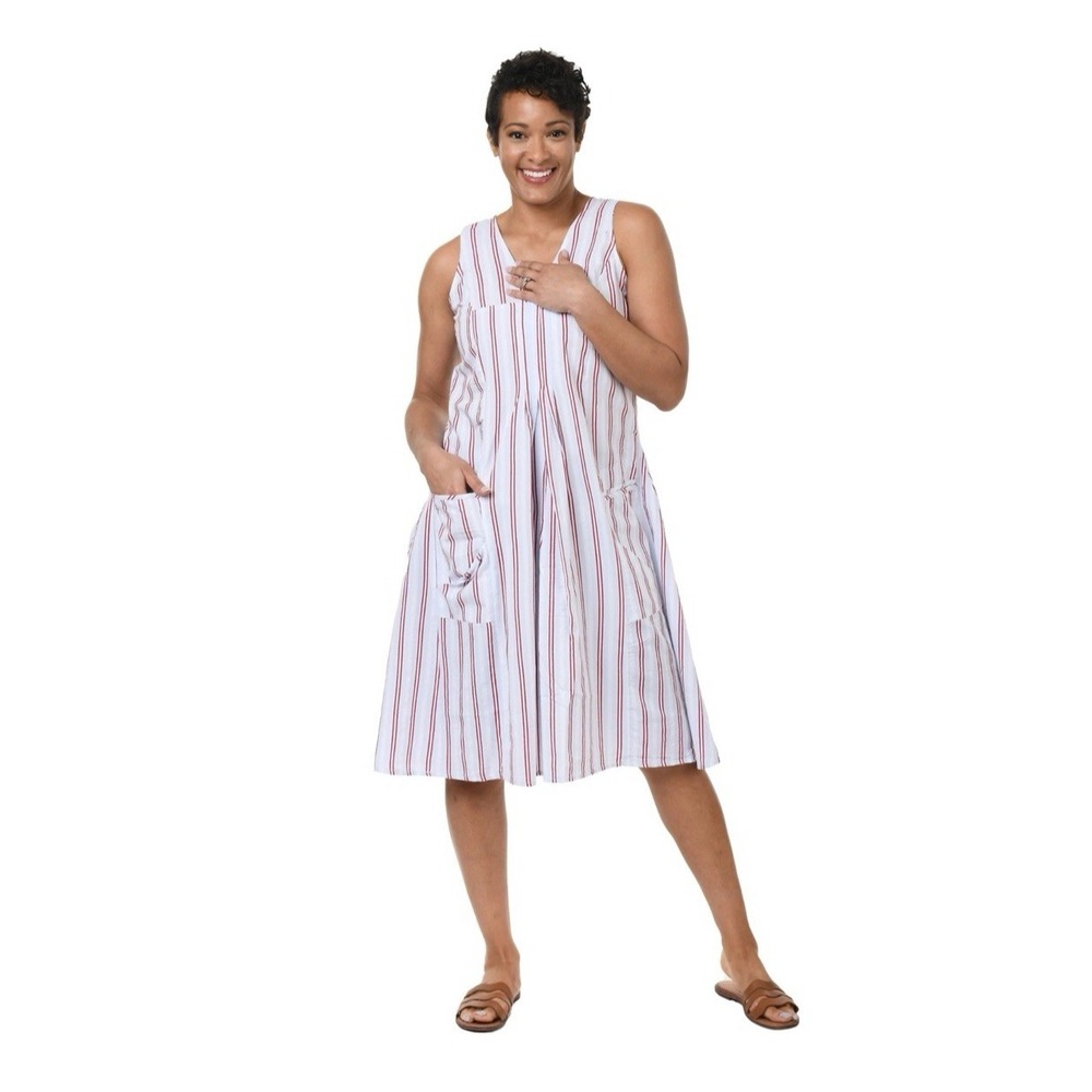 Tulip Clothing Tulip Poppie Womens Dress in Whitman Stripe Sz S Lagenlook Cotton
